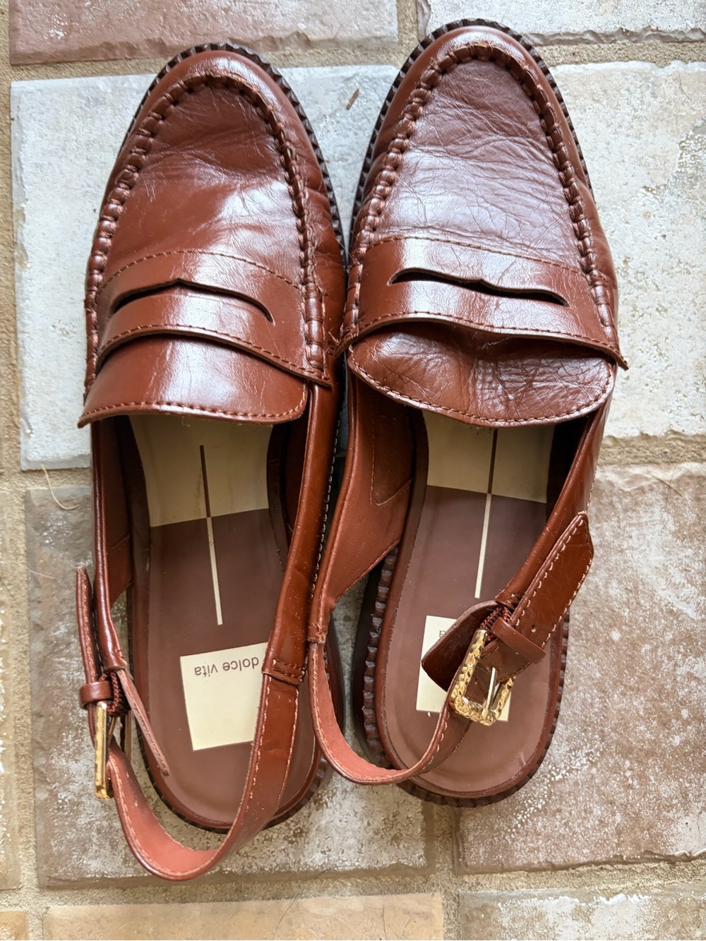 Dolce Vita Brown Leather Penny Loafers with Slingback Strap